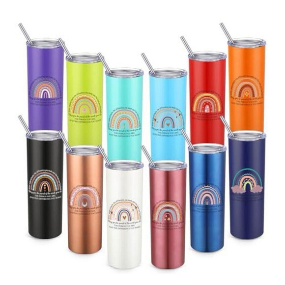 Dozen Colorful Stainless Steel Tumbler Straw Brush Thank You Gift Set Of 12 NEW - Picture 1 of 7